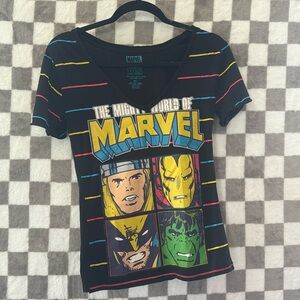 Marvle V neck stripped rainbow tee shirt